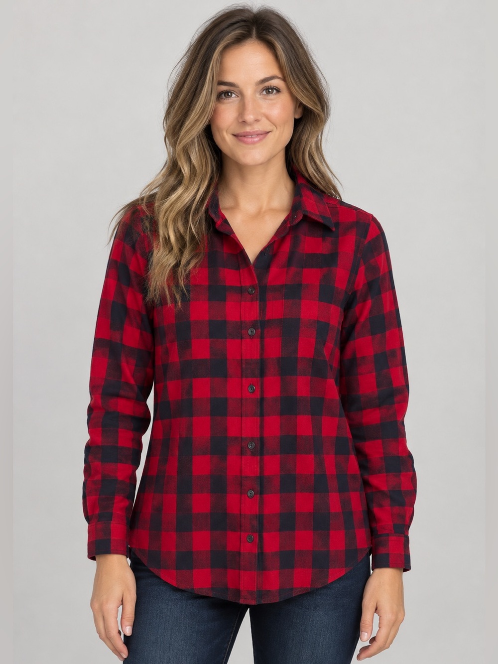 L.L. Bean Relaxed Fit Flannel Shirt Red Black Buffalo Check Plaid XS (Small Fit)